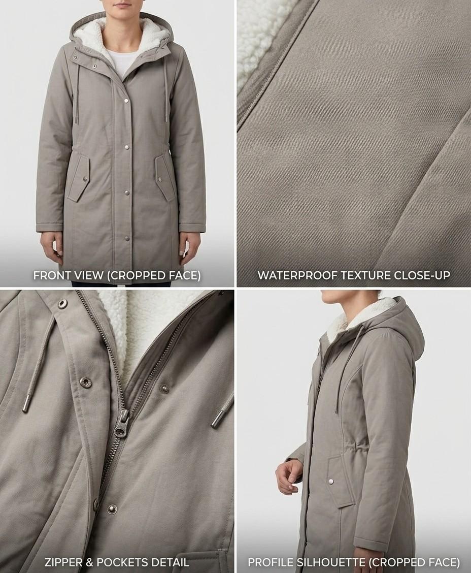 Damen-Winterparka mit Kapuze und Fleece-Futter