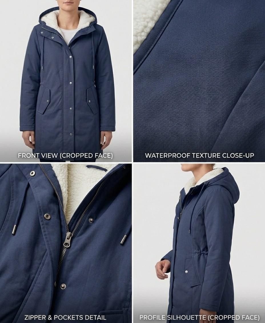 Damen-Winterparka mit Kapuze und Fleece-Futter