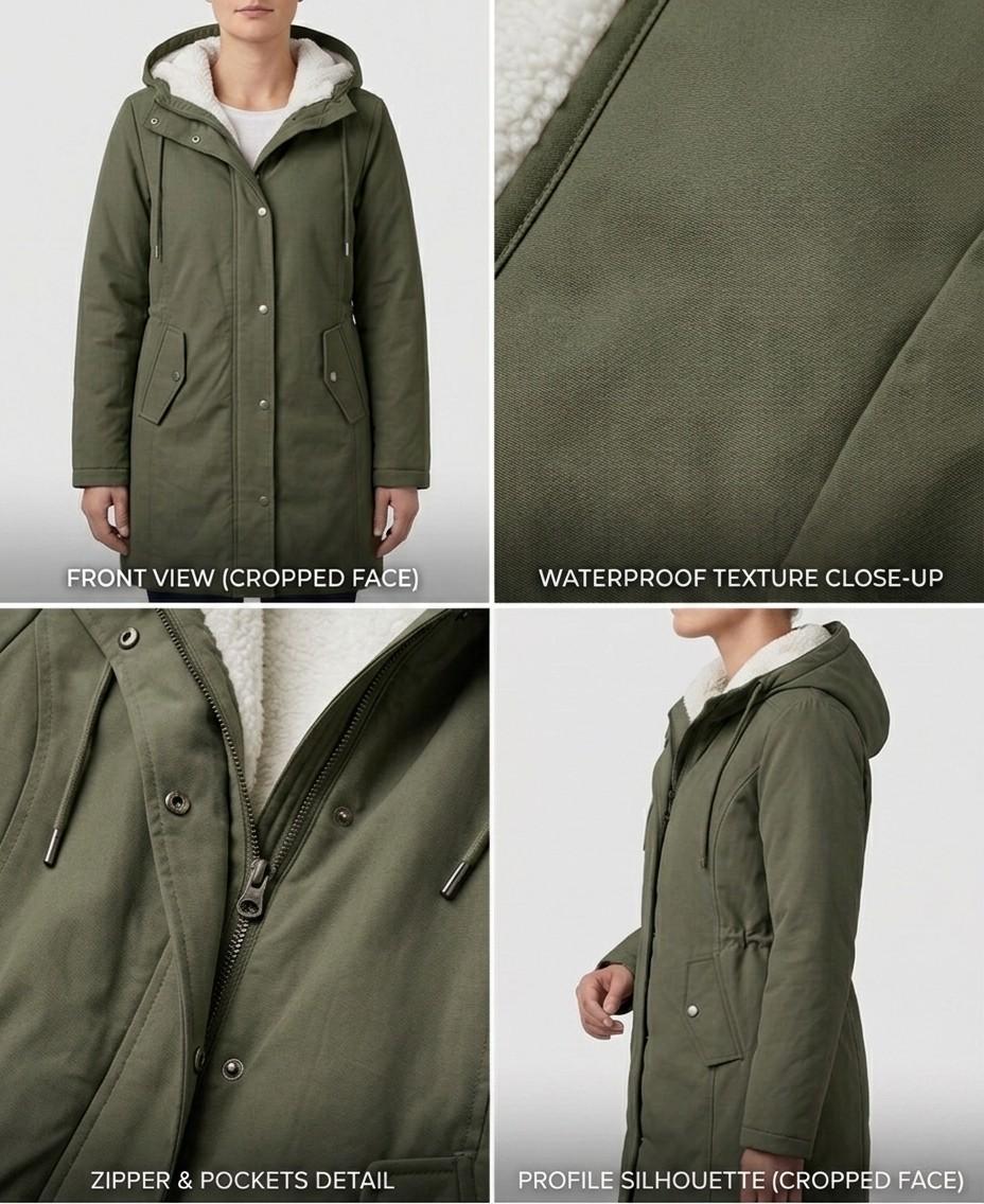 Damen-Winterparka mit Kapuze und Fleece-Futter