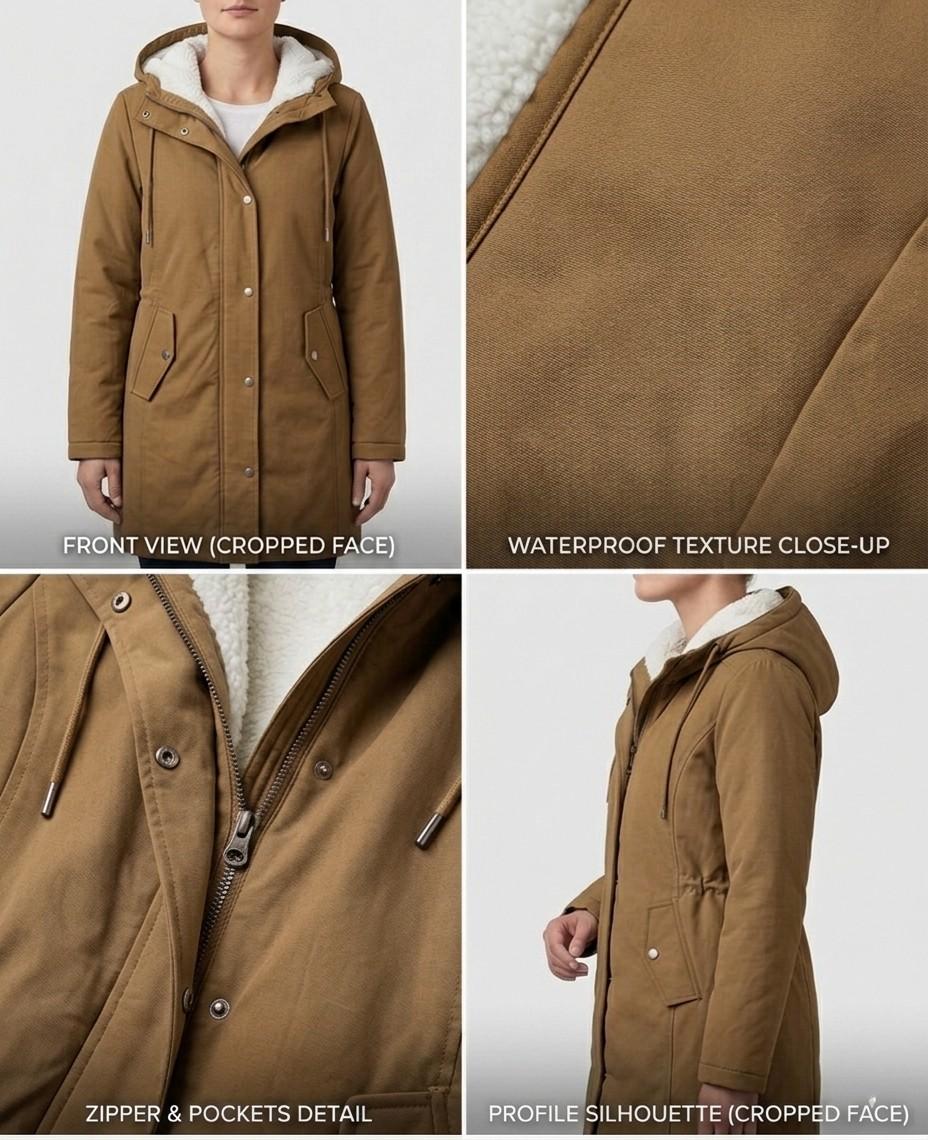 Damen-Winterparka mit Kapuze und Fleece-Futter