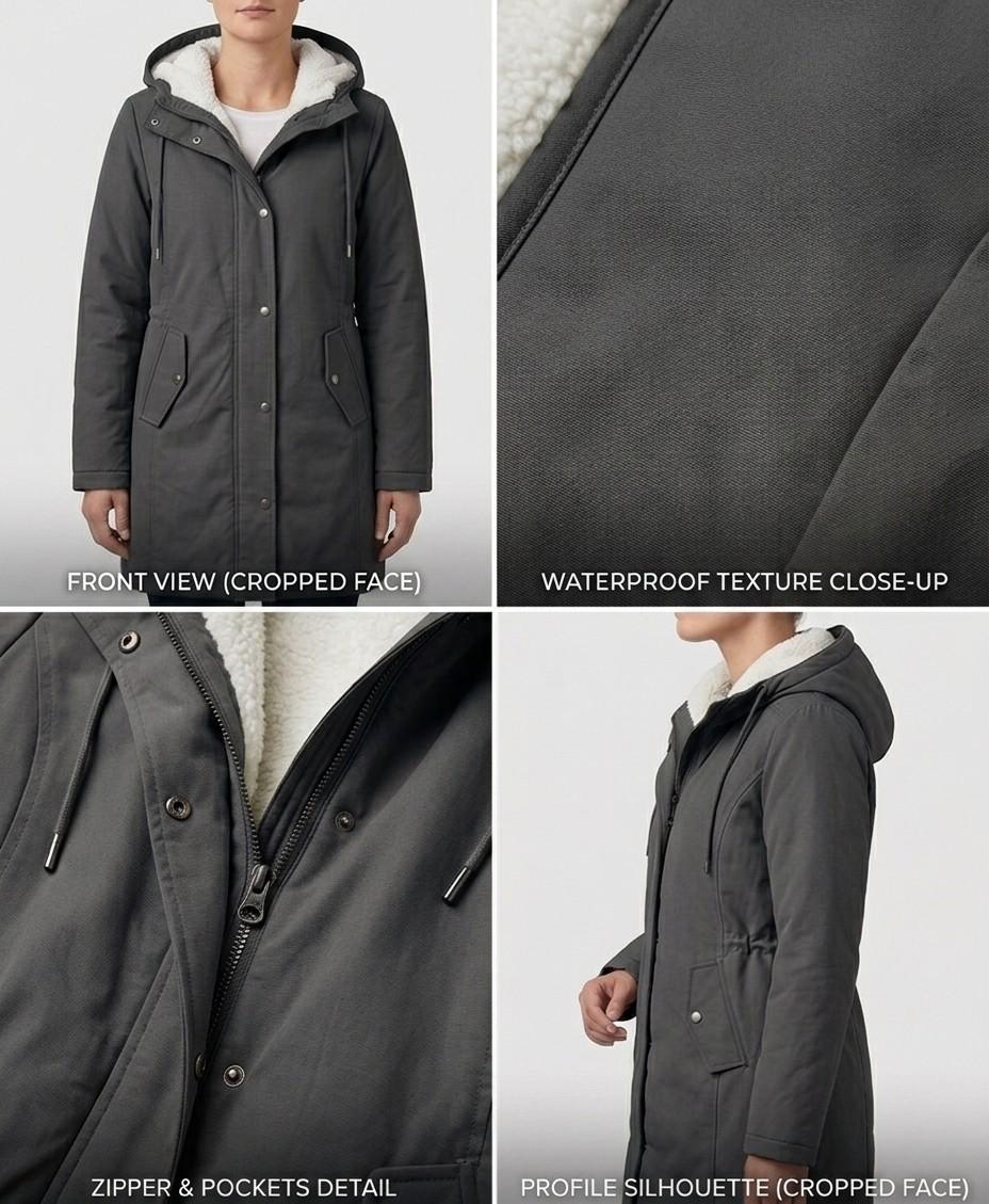 Damen-Winterparka mit Kapuze und Fleece-Futter