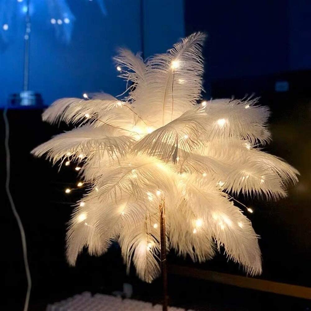 Lampada da tavolo LED con piume di struzzo