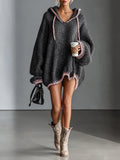 Women's Hooded Contrast-Trim Knit Mini Dress