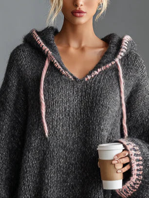 Women's Hooded Contrast-Trim Knit Mini Dress