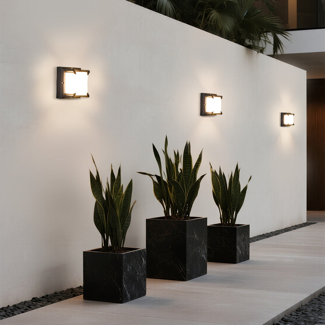 Lampada da parete quadrata nera a LED per esterni IP65