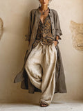 Women's Bohemian Layered Cardigan with Wide Leg Trousers Set