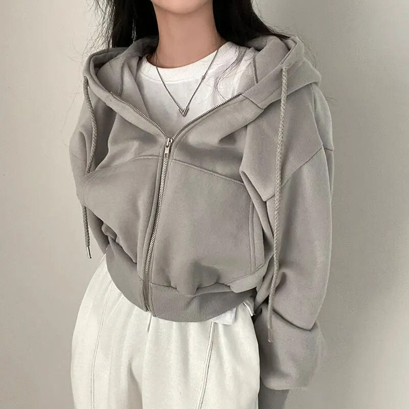 Oversized huvtröja med dragkedja för kvinnor