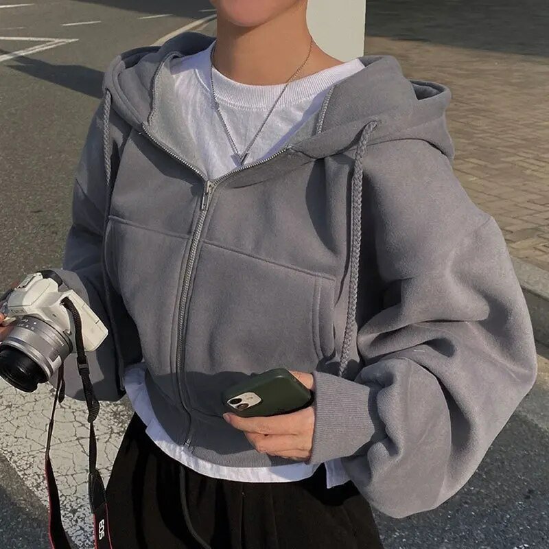 Oversized huvtröja med dragkedja för kvinnor