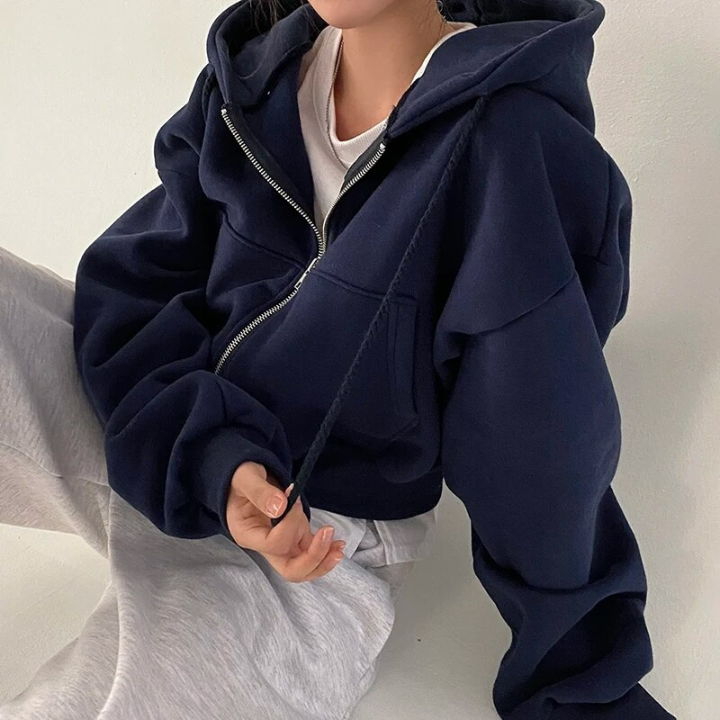Oversized huvtröja med dragkedja för kvinnor