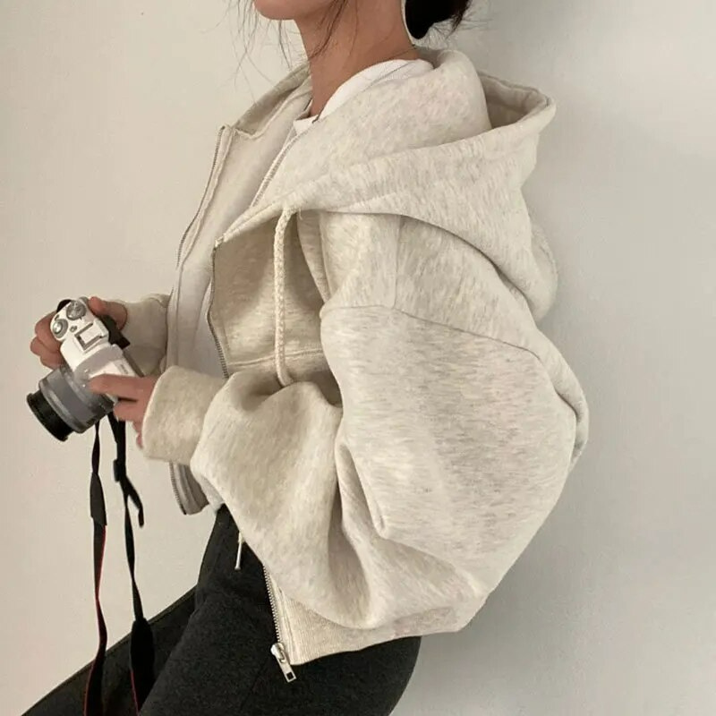 Oversized huvtröja med dragkedja för kvinnor