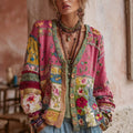 Cárdigan floral de mujer con cuello en V y botones frontales