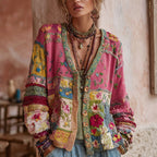 Cárdigan floral de mujer con cuello en V y botones frontales