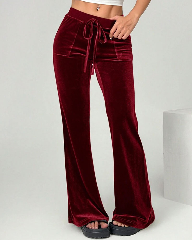 Women’s Velvet Drawstring Flared Pants