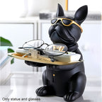 Figura de bulldog francés con bandeja para joyas y plato ovalado en tono dorado para decoración del hogar
