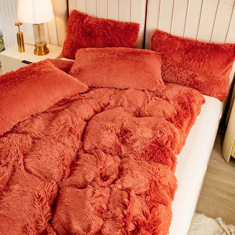 Plush Shaggy Duvet Cover Set with Matching Pillowcases for Cozy Bedding