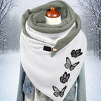 Butterfly Print Triangle Scarf with Soft Wrap Design and Decorative Clasp for Cool Weather