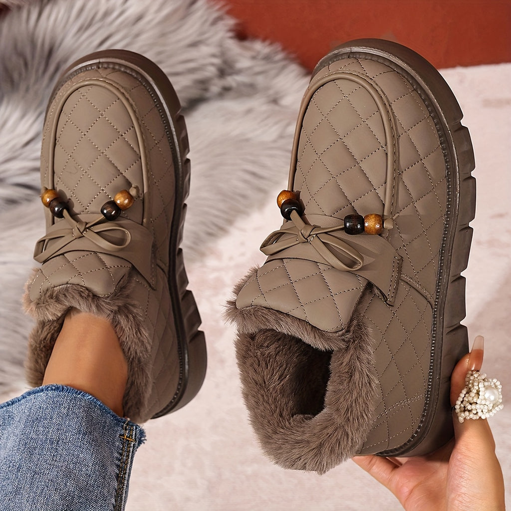 Damen-Steckschuhe mit Steppdesign und Kunstfellfutter