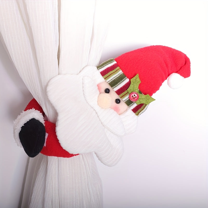 Gardinomtag med jultomte- och snögubbsfigurer