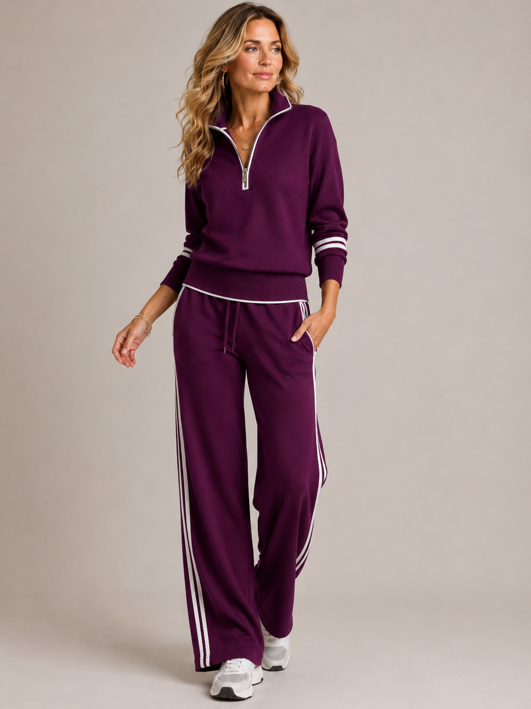 Women’s Half-Zip Wide-Leg Two-Piece Set