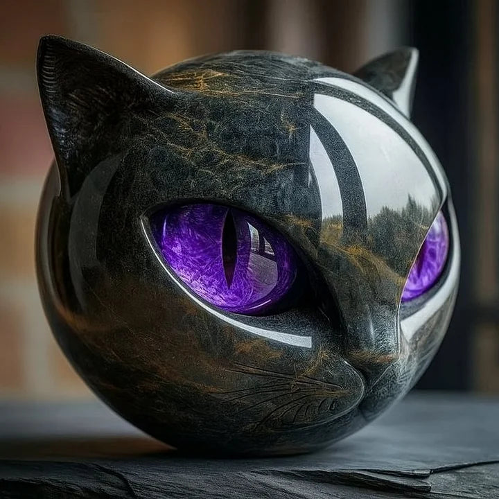 Dekorative Katzenkopf-Skulptur aus Kunstharz mit glänzender Oberfläche