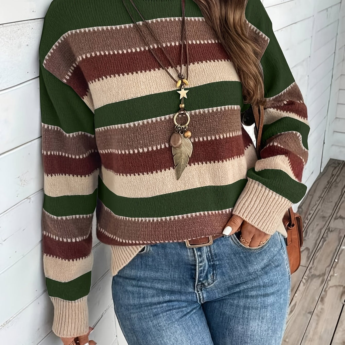 Women’s Colourblock Striped Crew Neck Sweater