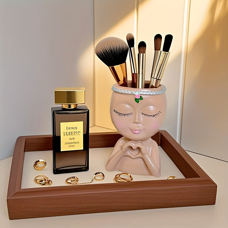 Organizador de brochas de maquillaje con forma de rostro