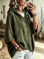 Naisten hupullinen ylisuuri neuleponcho