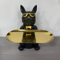 Figura de bulldog francés con bandeja para joyas y plato ovalado en tono dorado para decoración del hogar