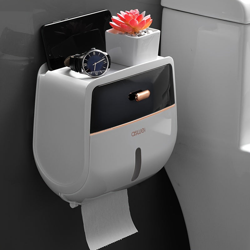 Wall-Mounted Toilet Roll Holder with Storage