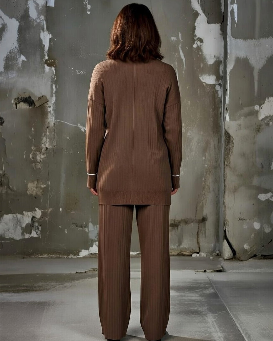 Women's Ribbed Button-Front Pants Set