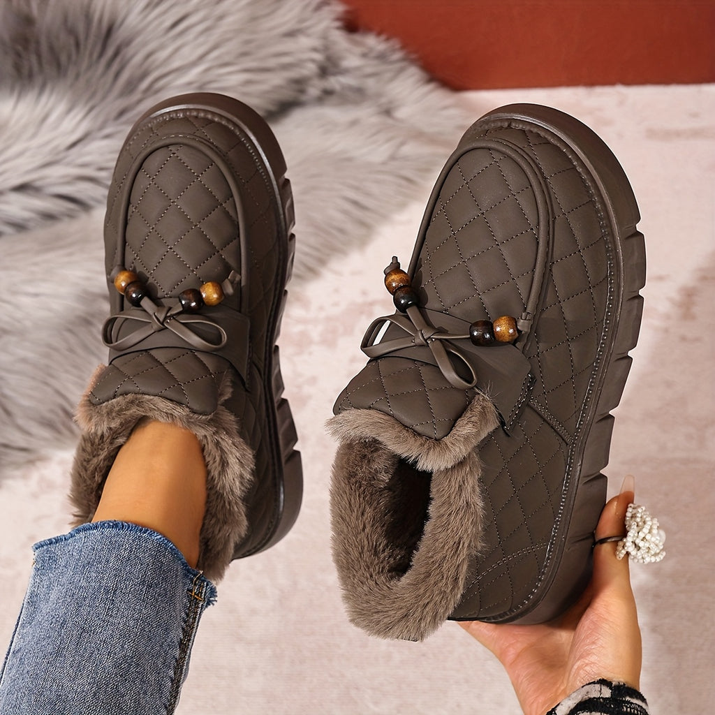 Damen-Steckschuhe mit Steppdesign und Kunstfellfutter