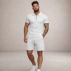 Herren-Set aus strukturiertem Polo und Shorts mit Halb-Reißverschluss-Design