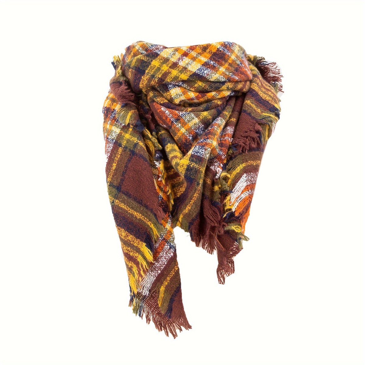 Plaid Fringed Blanket Scarf