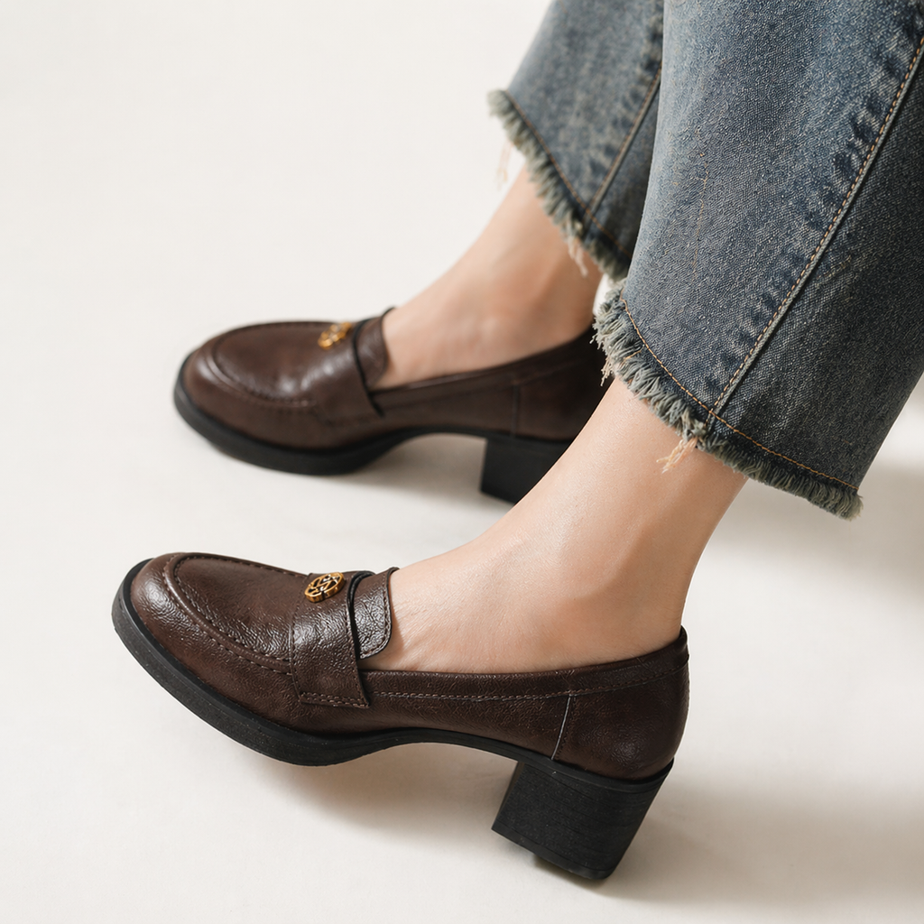 Loafers för kvinnor med blockklack och slip-on-design