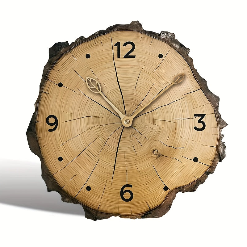 Reloj de pared rústico con forma de rodaja de árbol