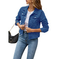 Dame Klassisk Knappet Denim Jakke med Klaplommer