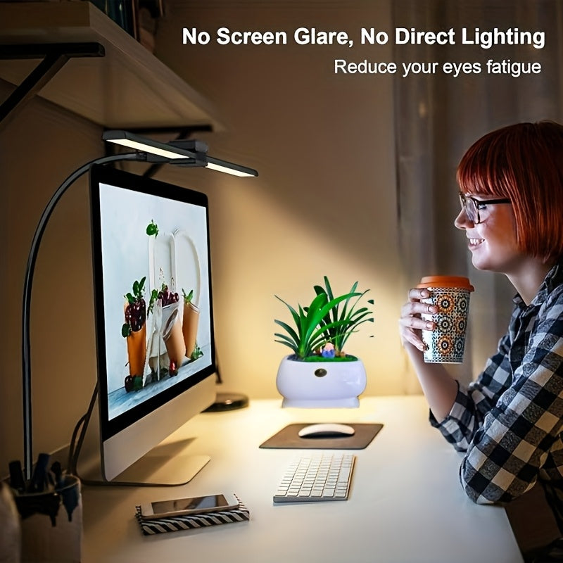Szeroka lampka biurkowa LED z monitorem