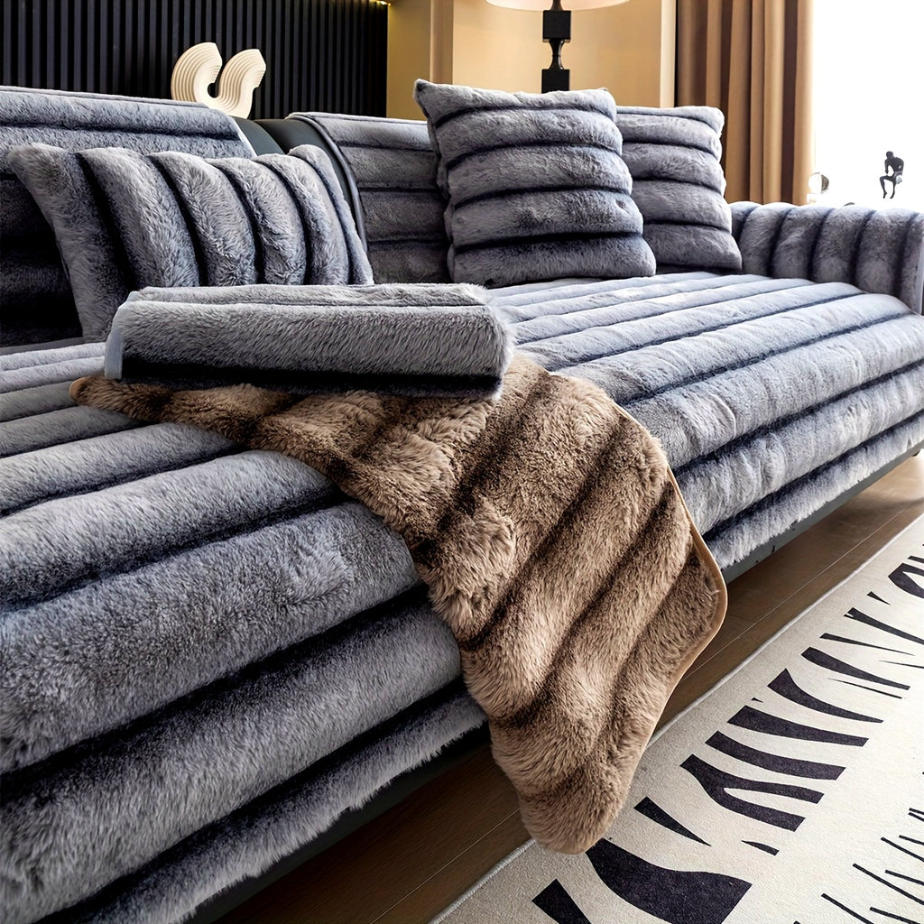 Plush Ribbed Sofa Cover