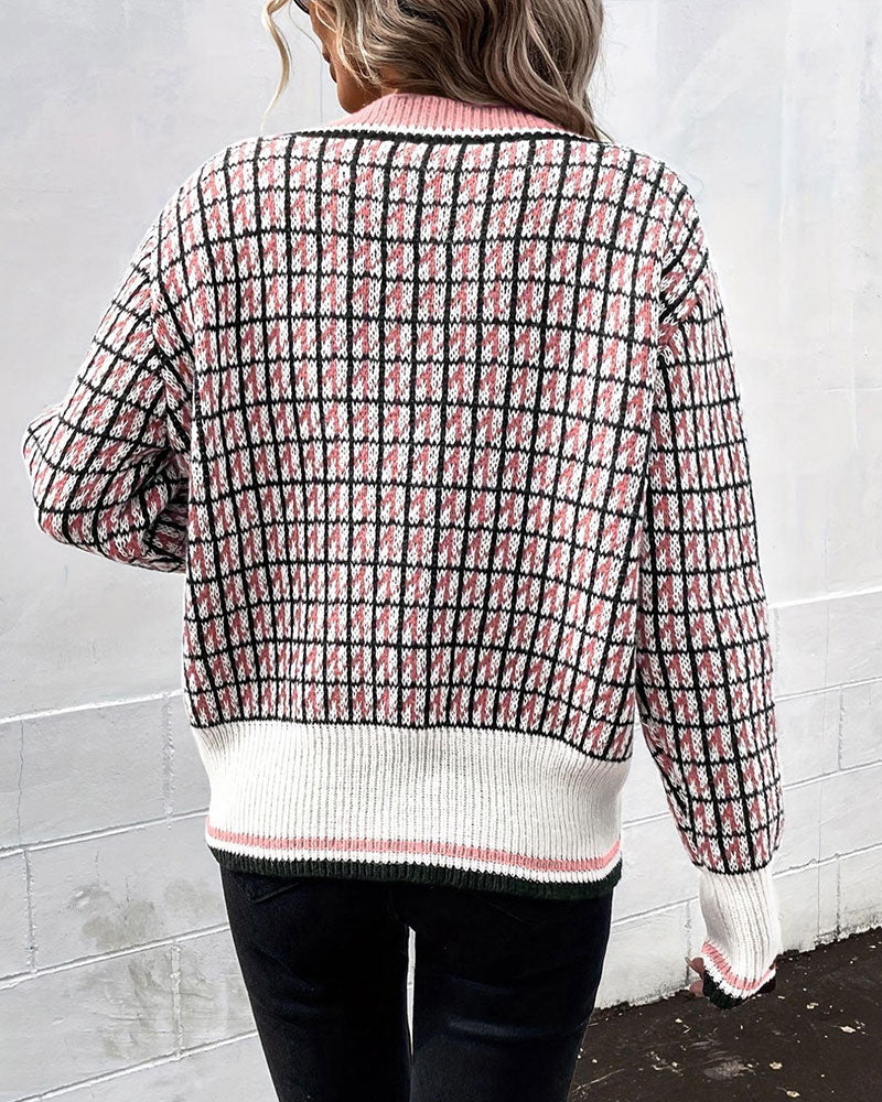 Women’s Geometric Pattern Button Cardigan