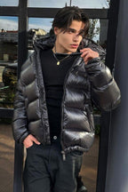 Men's Glossy Hooded Puffer Jacket