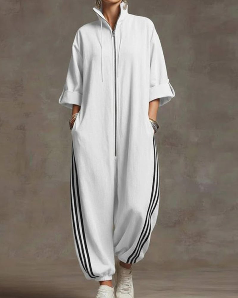 Dame Lynlås Foran Løs Jogger Jumpsuit