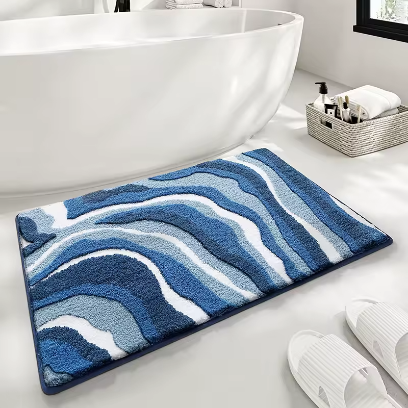 Tappeto da bagno in peluche assorbente con motivo ondulato