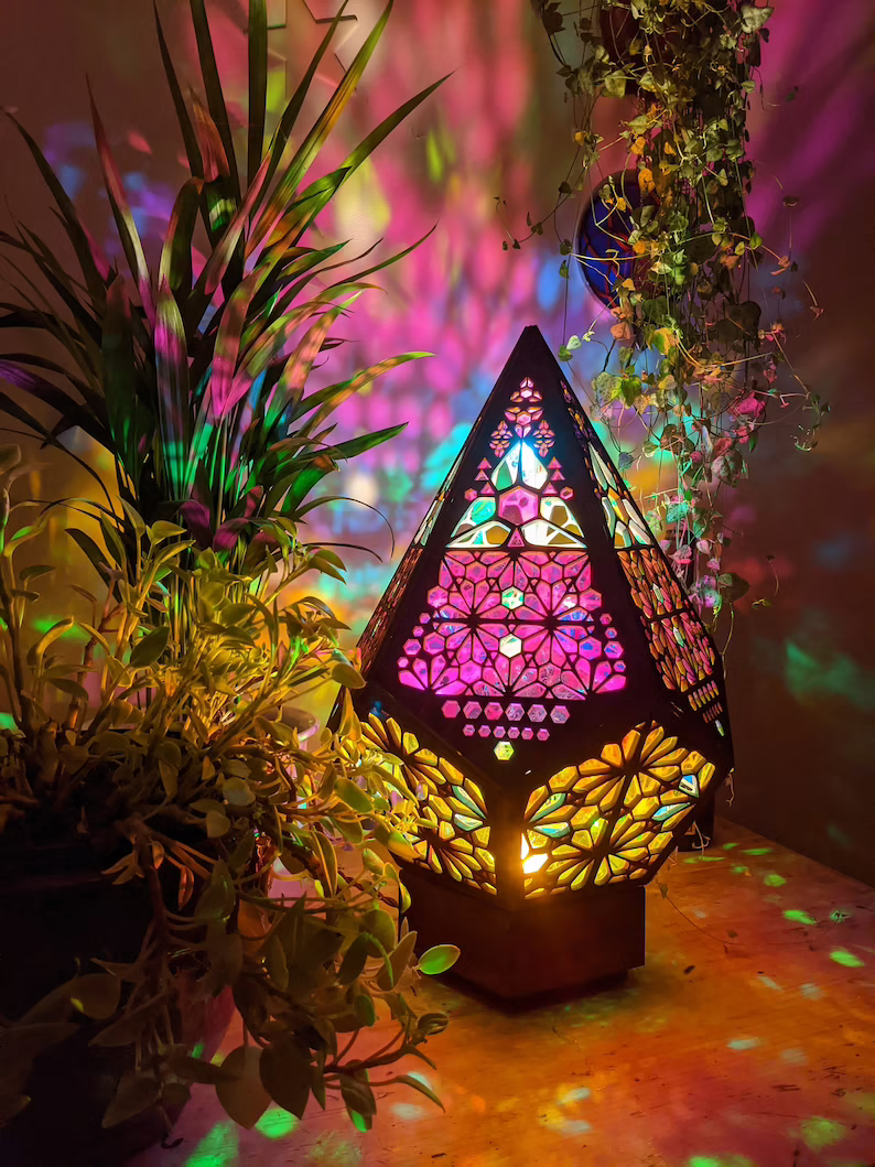 Böhmisk mosaikbordslampa med LED-ljus