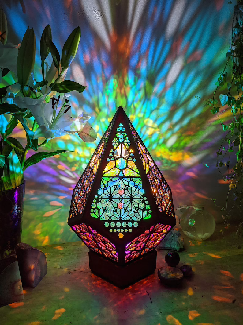 Böhmisk mosaikbordslampa med LED-ljus