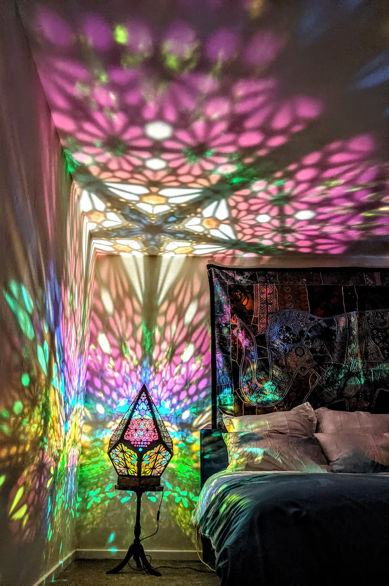 Böhmisk mosaikbordslampa med LED-ljus