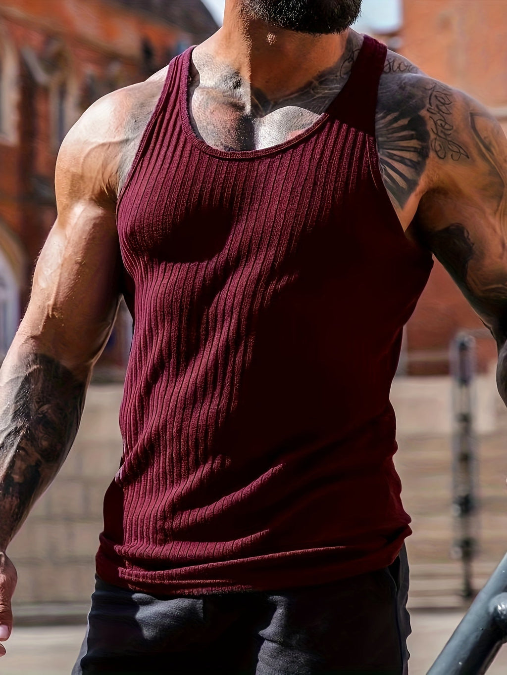 Herre ribstrikket tanktop med stretch pasform til hverdagsbrug