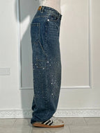 Women's High-Waisted Rhinestone Straight Leg Jeans with Sparkling All-Over Embellishment