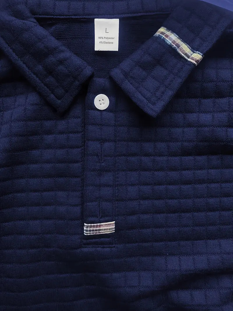 Camiseta polo de hombre con botones hasta el cuarto, manga larga y textura