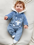 Combinaison polaire à capuche pour bébé avec motif ourson