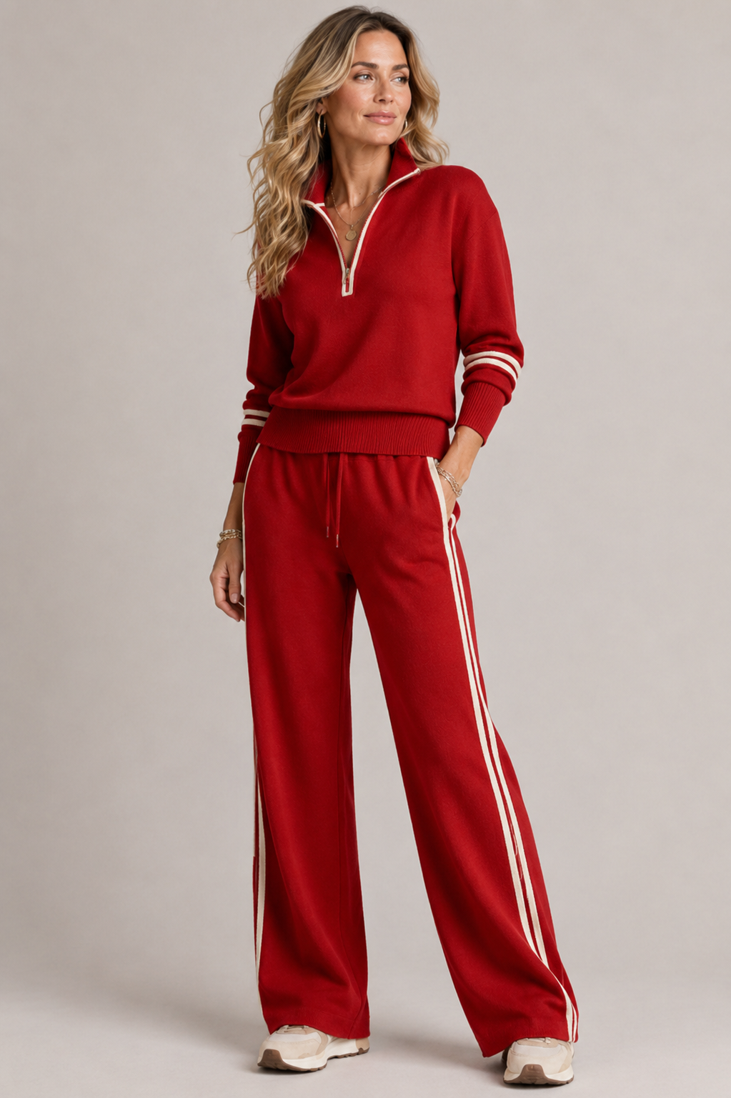 Women’s Half-Zip Wide-Leg Two-Piece Set